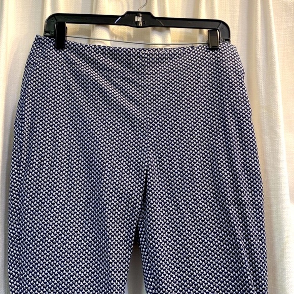 Talbots Nautical Print Heritage Fit Navy & White Sailboat Cotton & Spandex Pants - Picture 2 of 9